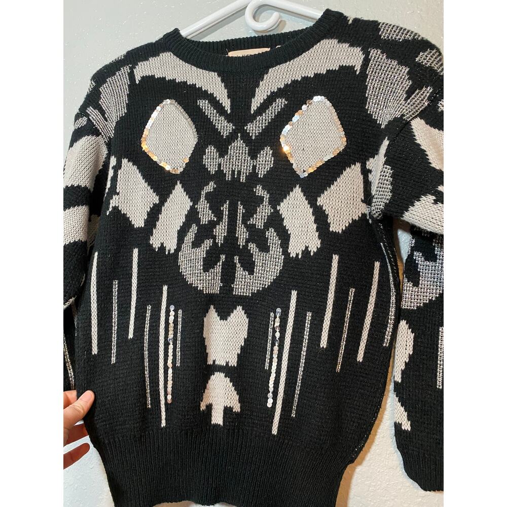 Adell Barre Womens Small Sweater black silver Shoulder pads retro 90s vintage - Picture 3 of 9